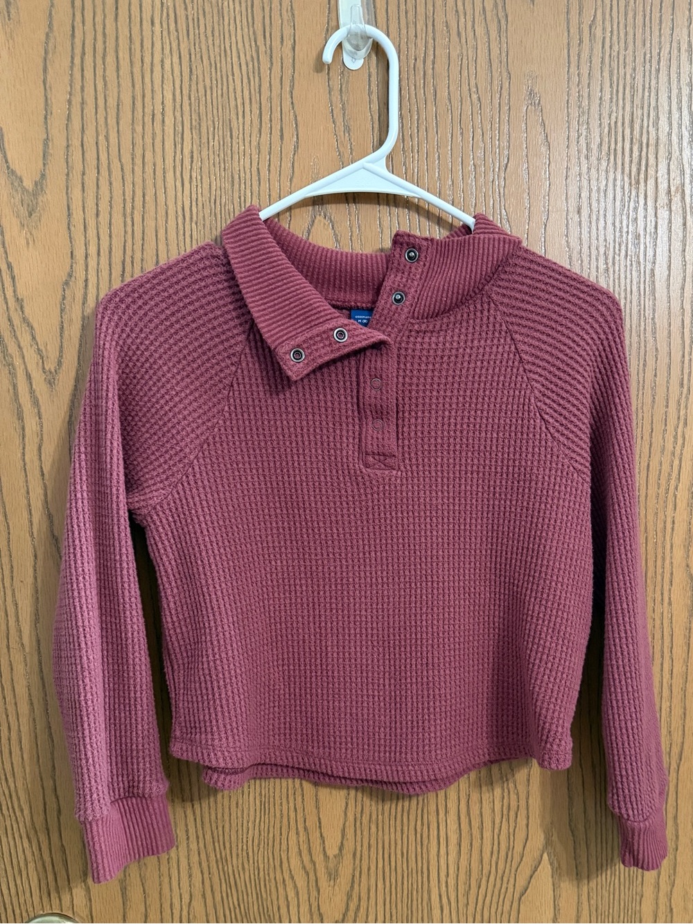 Girl’s Waffle-Knit Snap Collar Sweater - Dusty Rose